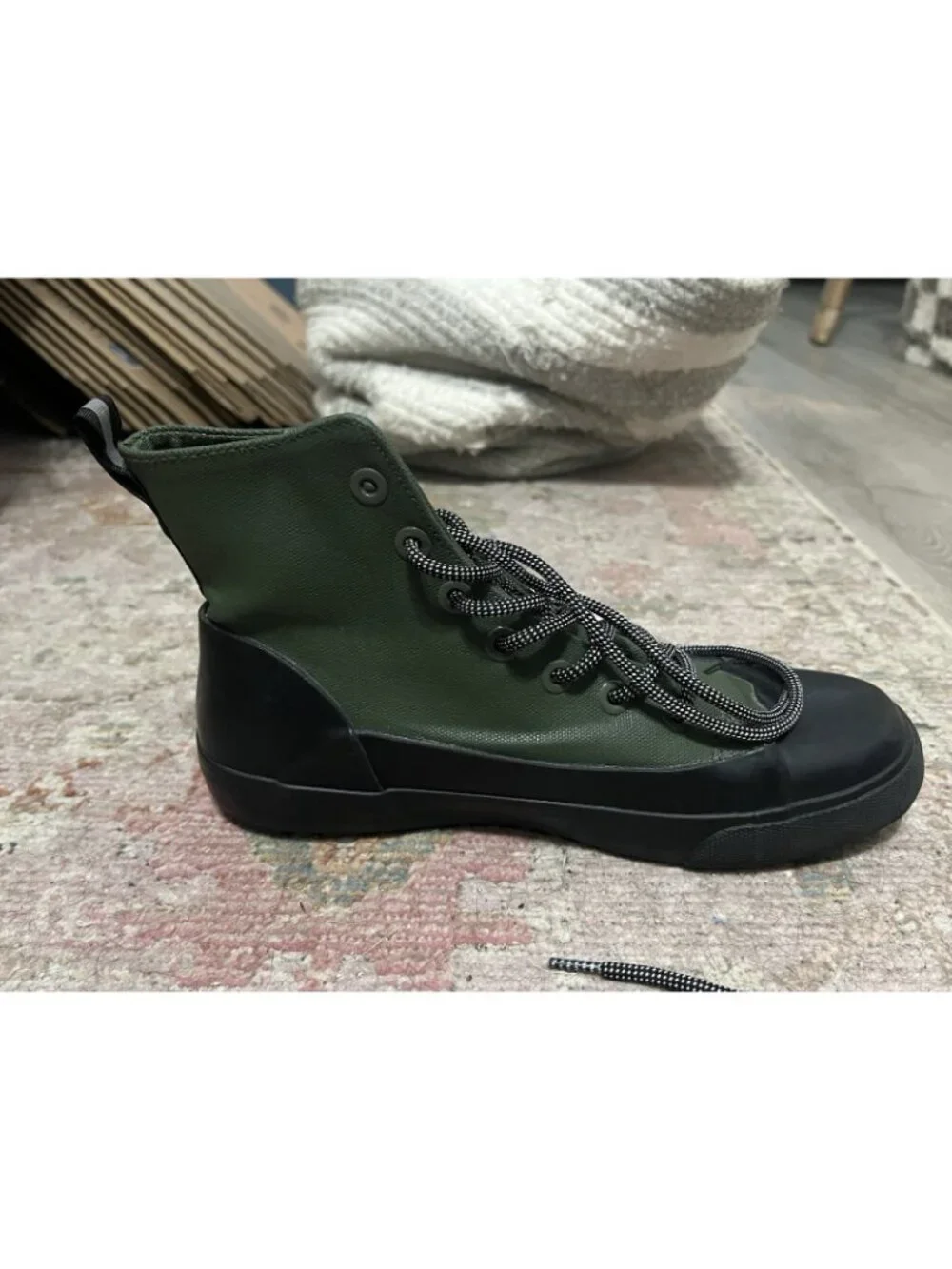 Hunter x Target Green Canvas/ Black Rubber Ankle Rain Boots Men 7.5 Women 9.5